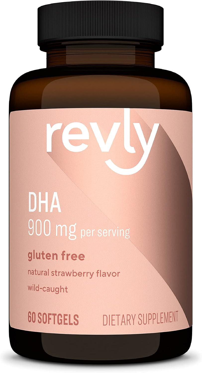 Amazon Brand - Revly DHA Omega 3 with Natural Strawberry Flavor - 60 Softgels, EPA & DHA Omega-3 fatty acids - 900 mg Per Serving (2 Softgels), Satisfaction Guaranteed