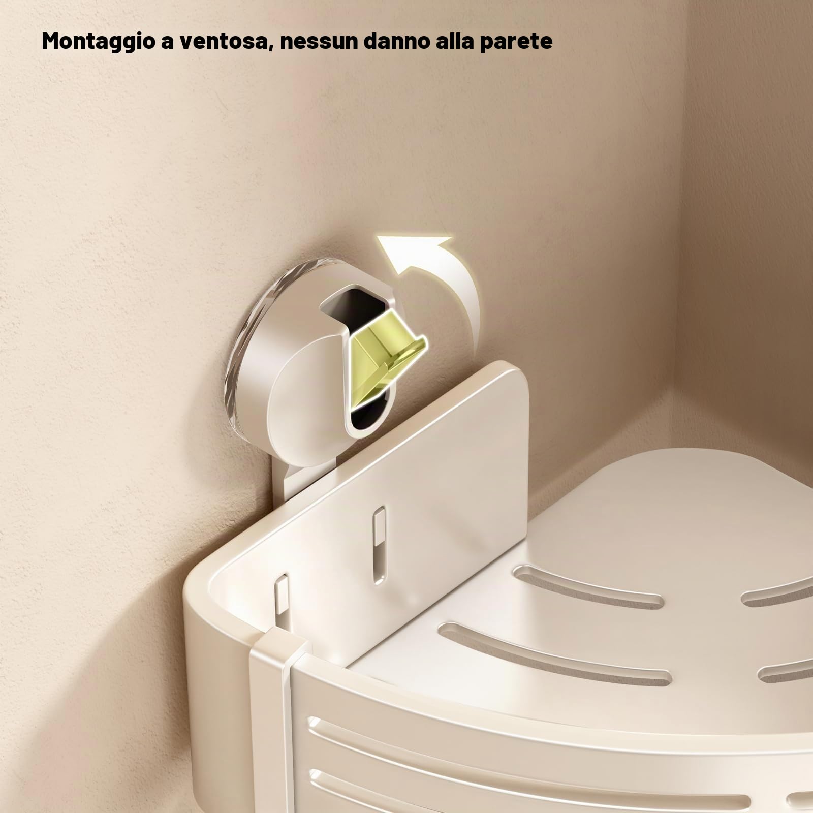 Voldra Mensola Doccia Angolare Ventose, 2 Pezzi Porta Sapone Per Doccia Senza Foratura Porta Bagnoschiuma da Doccia Bagno Portaoggetti Shampoo Doccia Angolare con Portasciugamani e Ganci (Bianco)