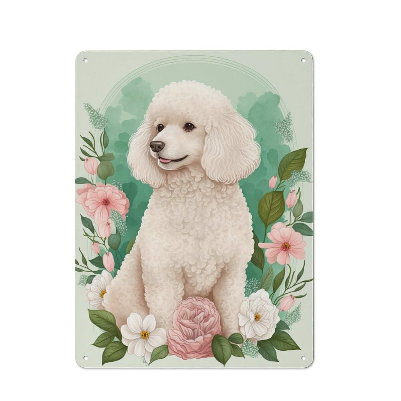 Junmoney Poodle Floral Portrait Vintage Printed Metal Sign 40X30cm For Workshop Wall, A Decorative Gift For A Newly Furnished Workshop