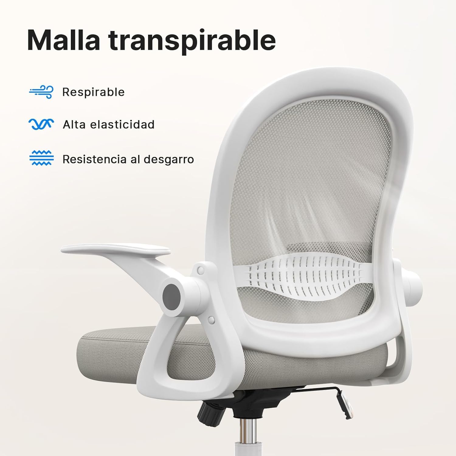 naspaluro Silla de Oficina, Silla de Escritorio Ergonómica con Malla Transpirable, Reposabrazos Abatibles, Silla para Ordenador de Altura Regulable, Silla Giratoria de 360°, Gris