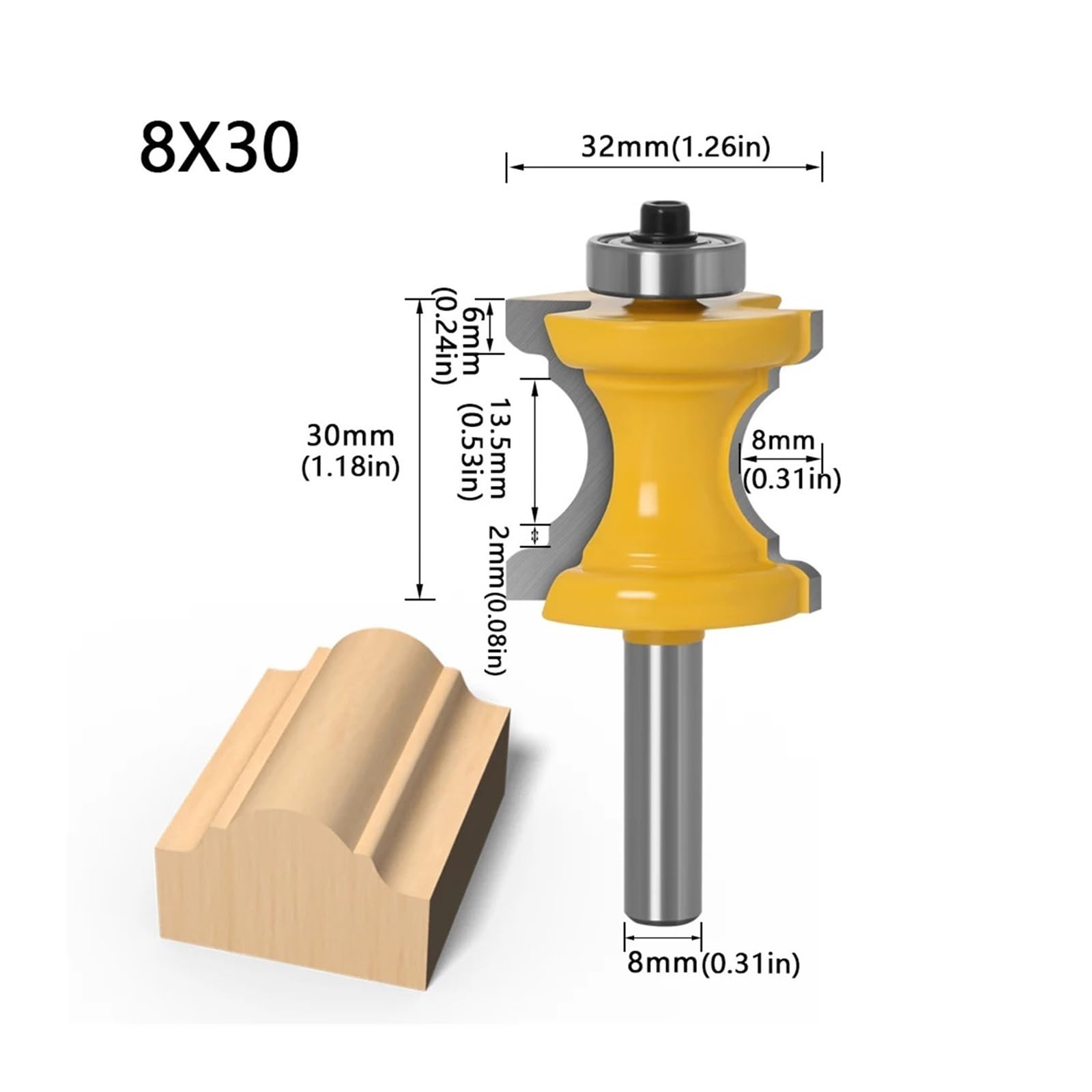 1PC 1/2 12mm/6mm/8mm Shank Bullnose Z Kolumną Koralikową Router Bit Line Nóż Do Obróbki Drewna Na Narzędzie(8mm shank)