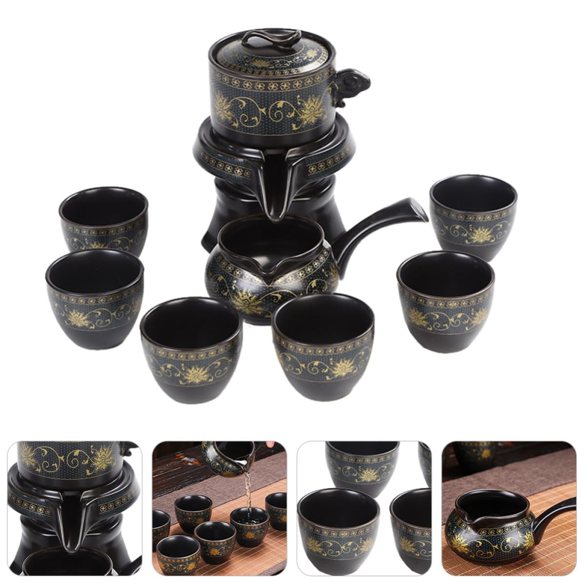 POPETPOP Juego de Tetera de Cerámica Clásica Taza para Oficina y Hogar, Diseño Semi-automático y Uso Múltiple, Set de Porcelana Elegante para Aficionados al Té