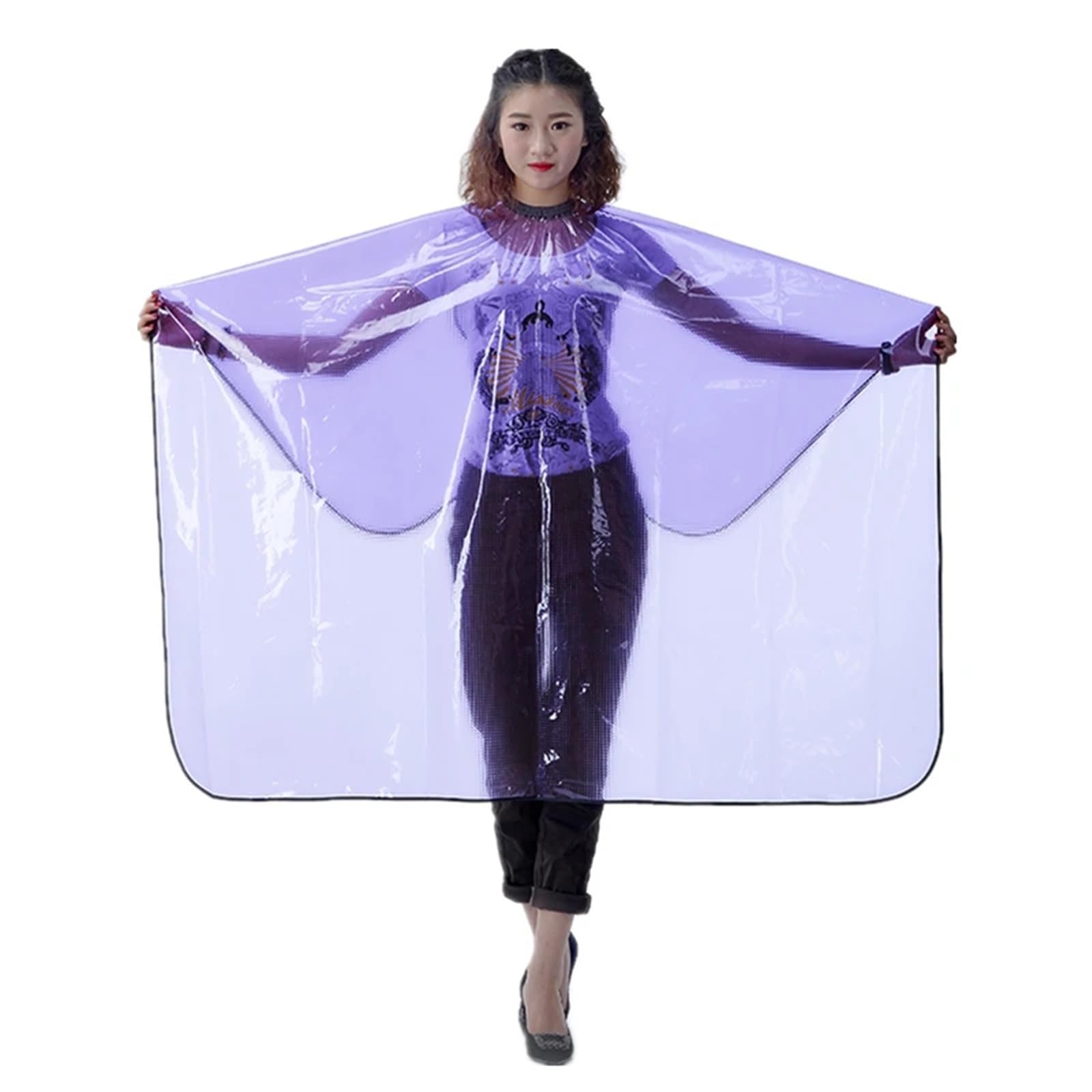 Cape de coiffure pour shampoing et coupe évitant les taches avec son tablier transparent