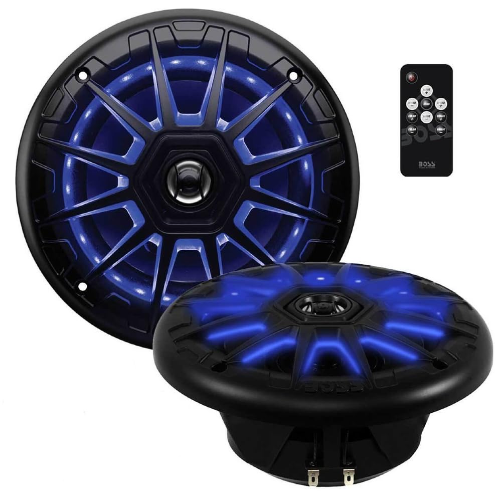 Kit Set para Boss Audio Systems MRGB65B, 2 Altavoces Marinos de 2 vías de 6,5" 16,5 cm x 165 mm, 100 vatios rms, 200 vatios máx, 4 ohmios, Resistentes al Agua, con LED RGB, por Pares + Accesorios
