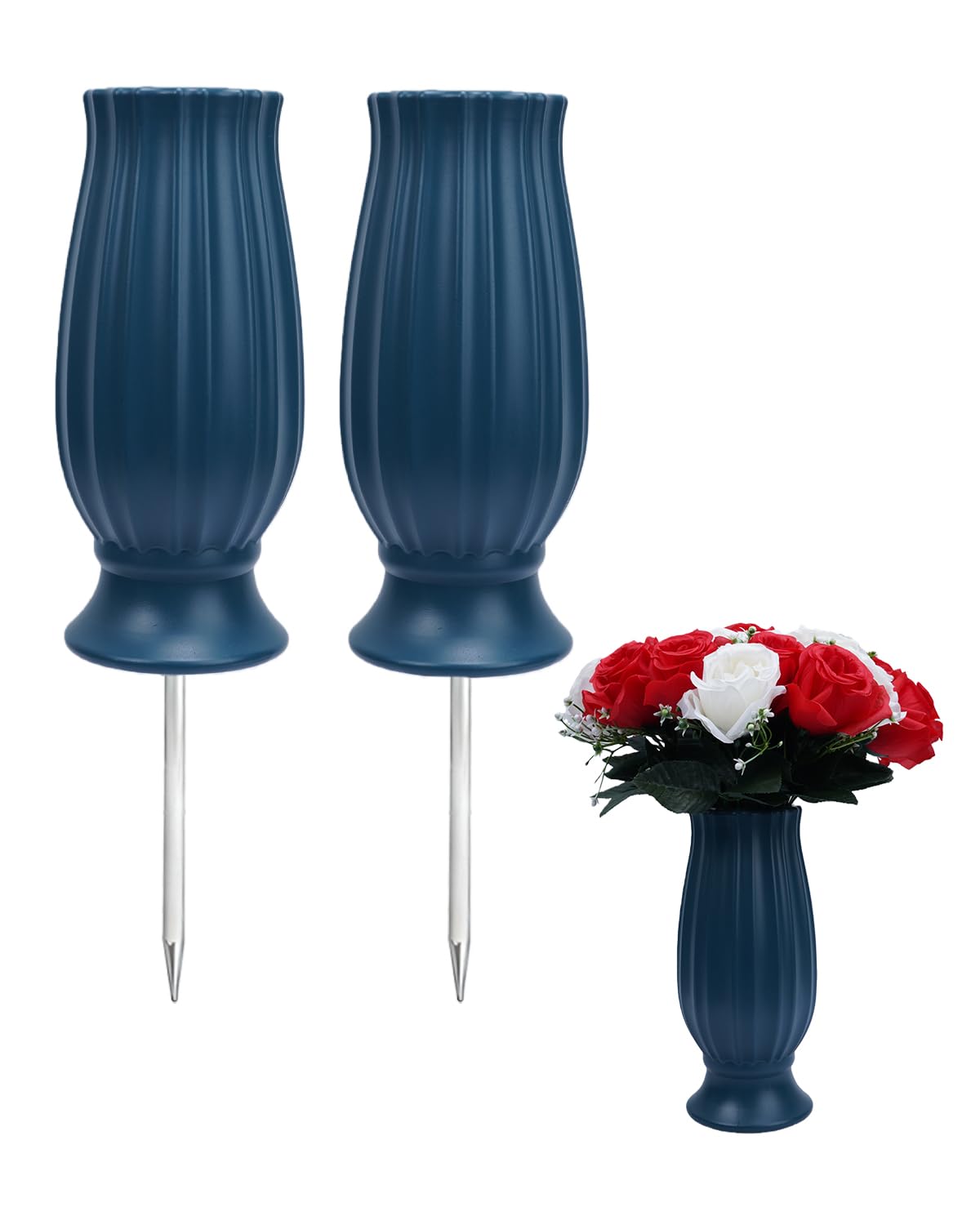 ZaKaBox Set of 2 Grave Flower Pots with Metal Spike,Grave Vases with Spike,Durable Plastic for Fresh or Artificial Flowers