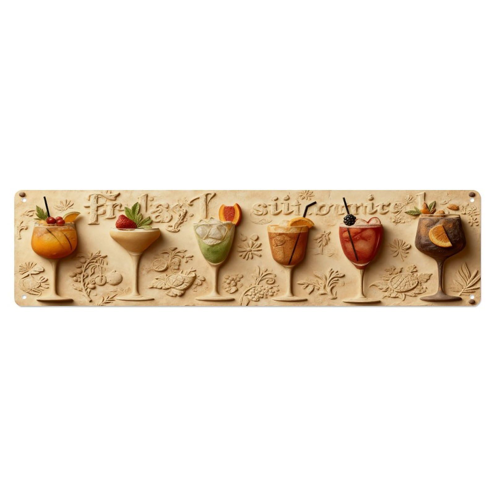 Cocktail Glass Variety Pattern Metal Tin Sign Plaque