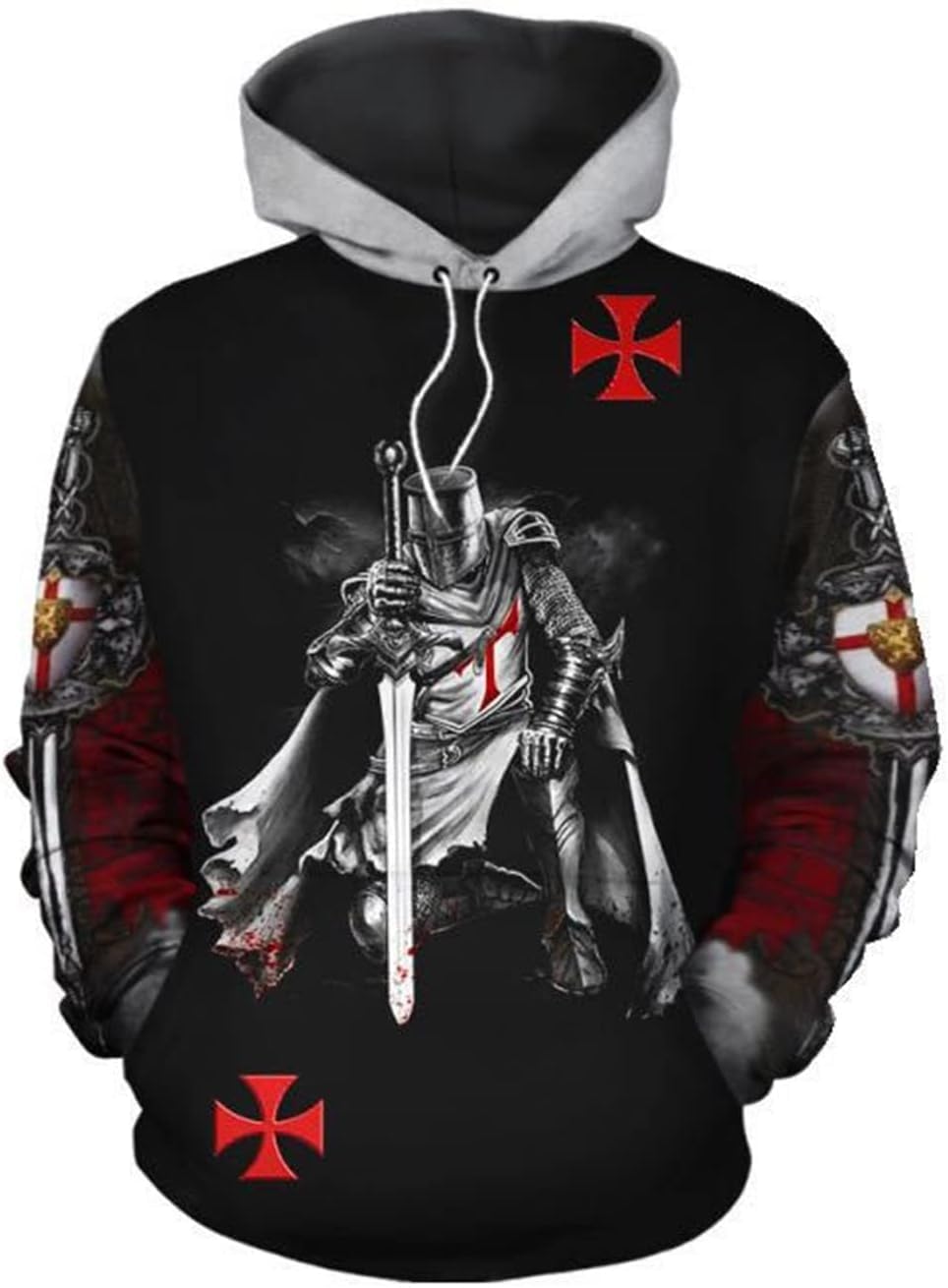FZKun Men's Hoodie 3D Knights Templar Printed Hoodie Christmas Halloween Autumn Winter Drawstring Hooded Sweatshirt (M,# 4)