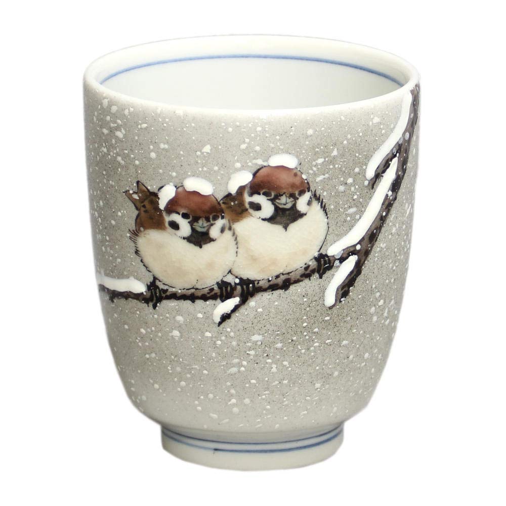 Amazon | 中村陶志人 九谷焼 湯呑み 雪二雀図 T-242 JAPAN KUTANI