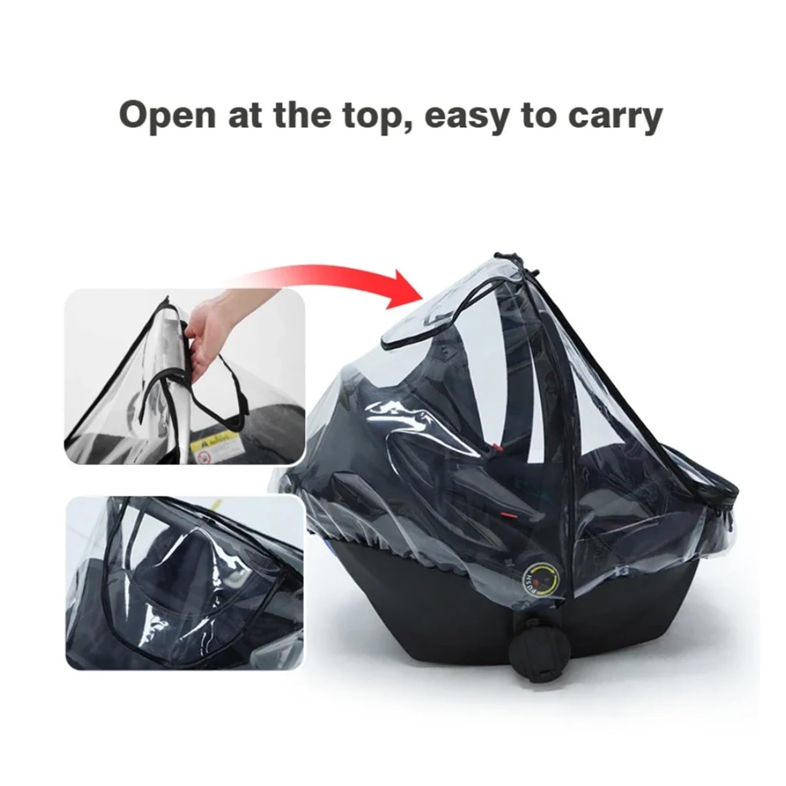 Habillage Pluie pour Poussette Housse de protection contre la pluie for siège de sécurité for enfant Housse de protection transparente en EVA for poussette Housse anti-poussière à double fermeture écl