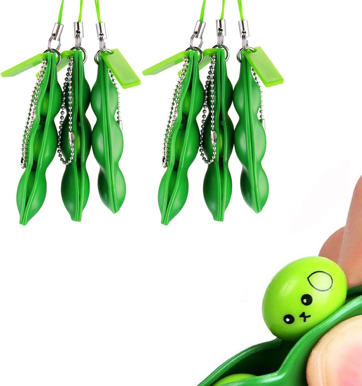 3 Pack Fidget Toys - Funny Facial Expressions Squeeze Bean Fidget Toy, Gift for Children and Adults Release Stress and Anxiety, Soybean Stress Relieving Chain Toys (3pcs)