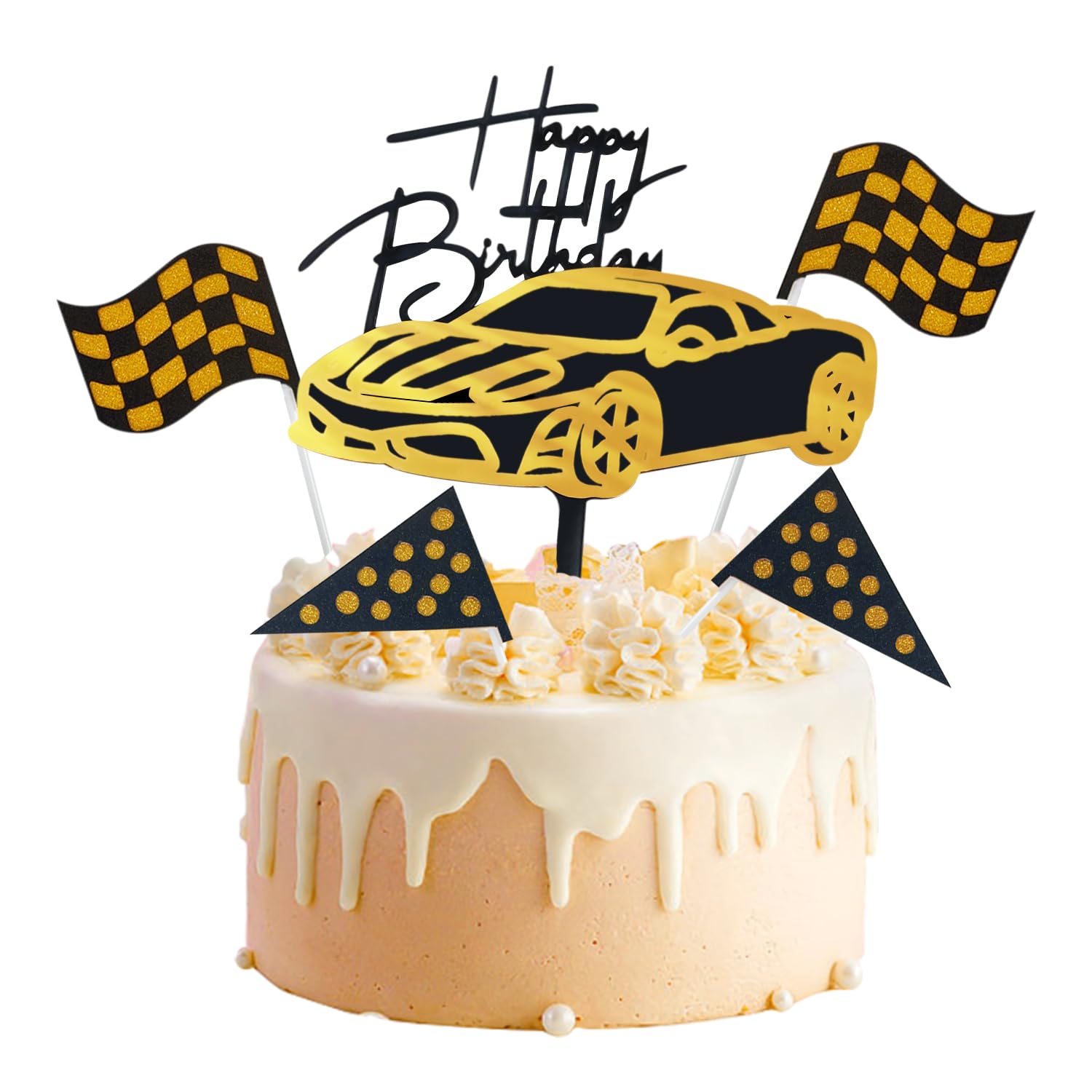 Rennkuchen-Dekoset – 8 Bunte Renn-Einsätze & 10 Schwarz-weiße Flaggen | Aus Papier Für Kindergeburtstag & Mottopartys