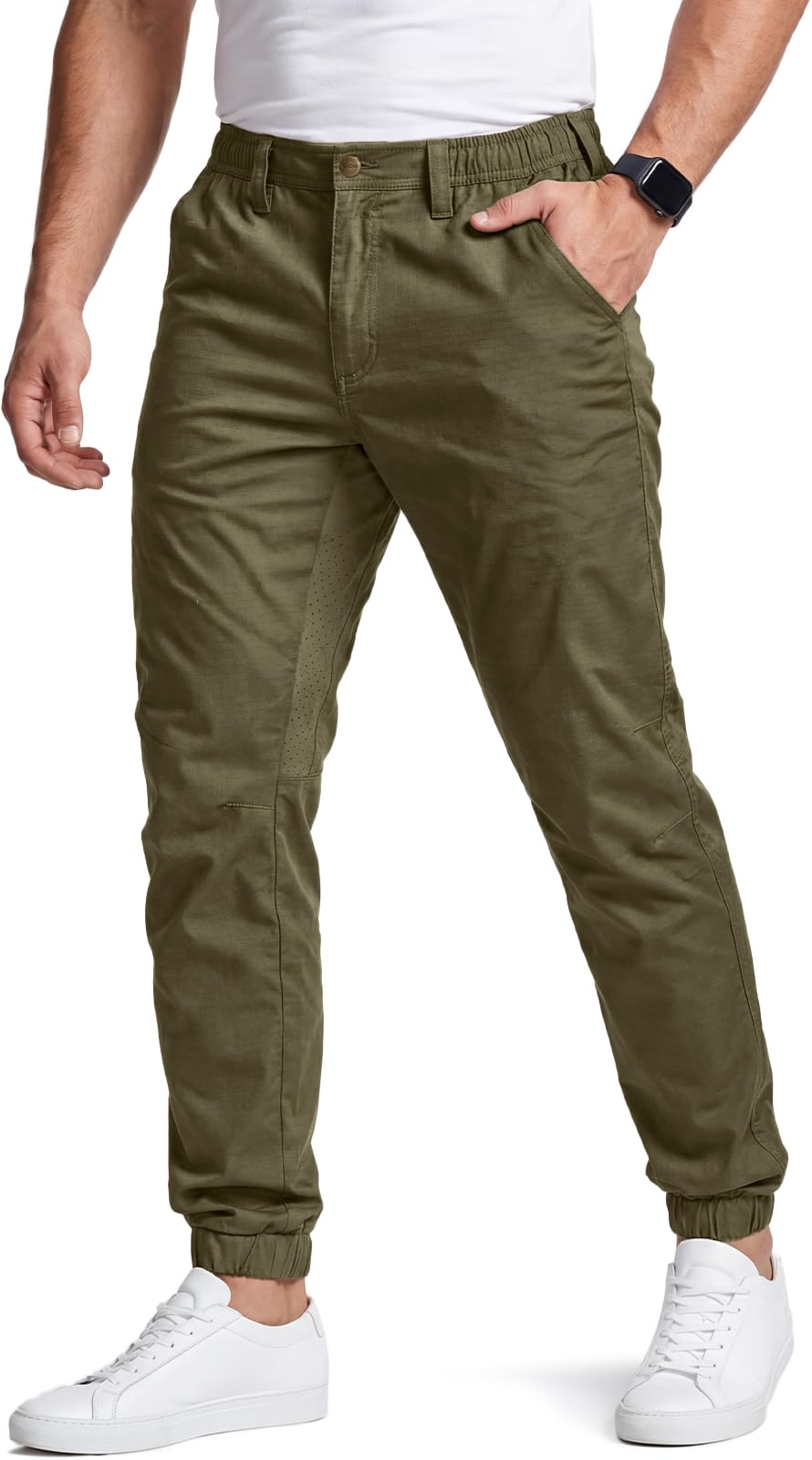 CQR Men's Flex Lightweight Joggers, Elastic Waist Drawstring Casual Pants, Tapered Fit Water Resistant Outdoor Cargo Pants