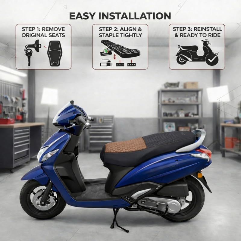Image of Neodrift Premium Scooty Seat Cover - Suzuki Access 125 | Coffee+Black | Anti-Slip & Shock-Absorbing Design | Water-Resistant Fit | Strip Cushioning | Professional Fit | Nappa Art Leather
