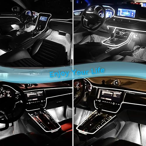 Vista 32 de El Wire Lights para coche Inteior Dash Light Blue Neon Lights 16FT/5M Car Led Tira de luz USB 5V Decoración Azul