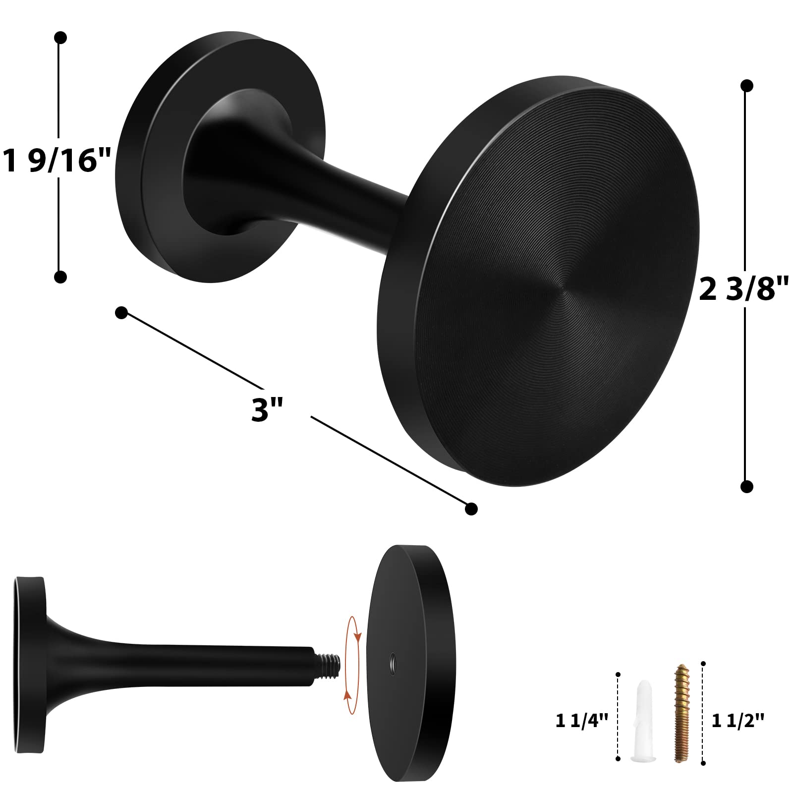 Lot de 4 embrasses de Rideaux décoratives Rondes en métal avec vis - Noir