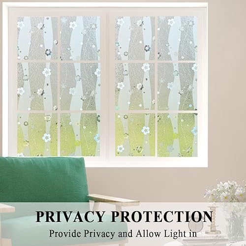 Miniatura 4 de Película de privacidad para ventana, diseño de flores 3D, sin pegamento, película decorativa para puerta de vitral, adherencia estática, anti UV,