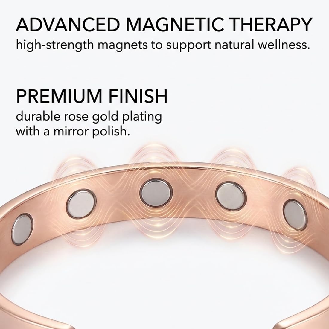 Pulsera y Anillo magnéticos Ajustables de Cobre con 8 imanes Integrados, Unisex (Oro Rosa)
