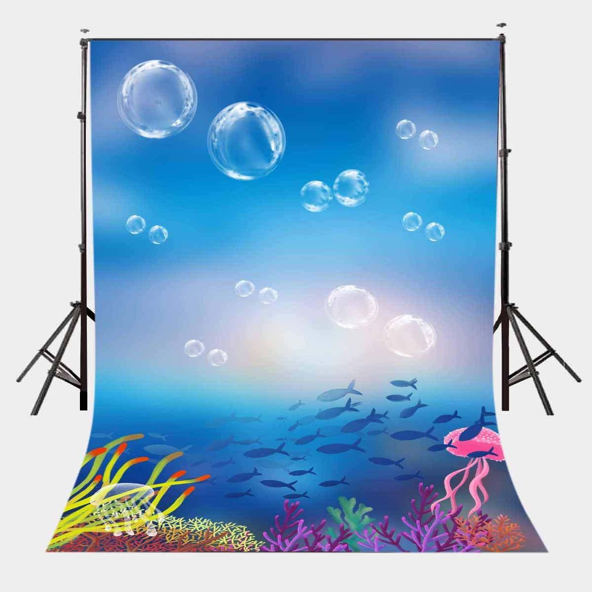 LELEZ 5X7FT Underwater World Backdrop Cartoon Under Sea Birthday Party Theme Decor Background Photography Blue Ocean Color Coral Bubble for Baby Shower Newborn Kids Children Mural SPGE032