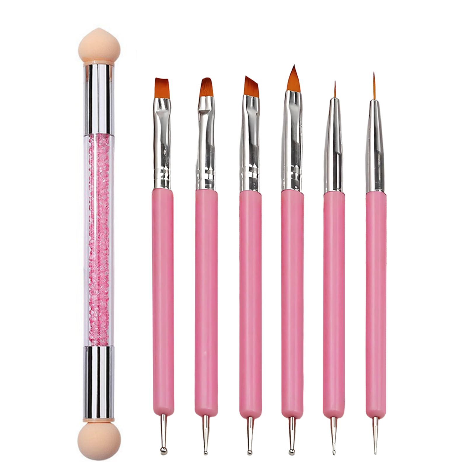 YPYMOD 7 Stück Doppel-Ende Nagel Pinsel,Nail Art Rendering-Werkzeuge Doppelter Kopf, Nageldesign Pinsel, Doppel-Ende Nail Art Pinsel Kit Professionelle Maniküre Werkzeuge Kit?Rosa?