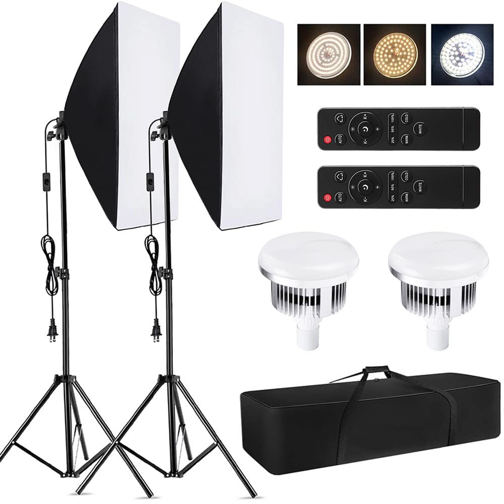 Camerina Kit Iluminación Fotografía, Caja de Luz para Fotografía Studio Photography Light Kit Softbox Lighting Set para Retrato de Estudio Foto de Producto Video