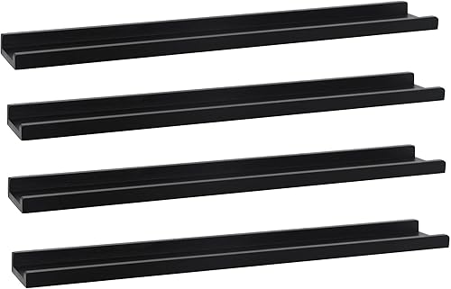 Estantes flotantes largos de 36 pulgadas, juego de 4, estantes de madera para pared con repisa, marcos de fotos, estantes de exhibición montados en