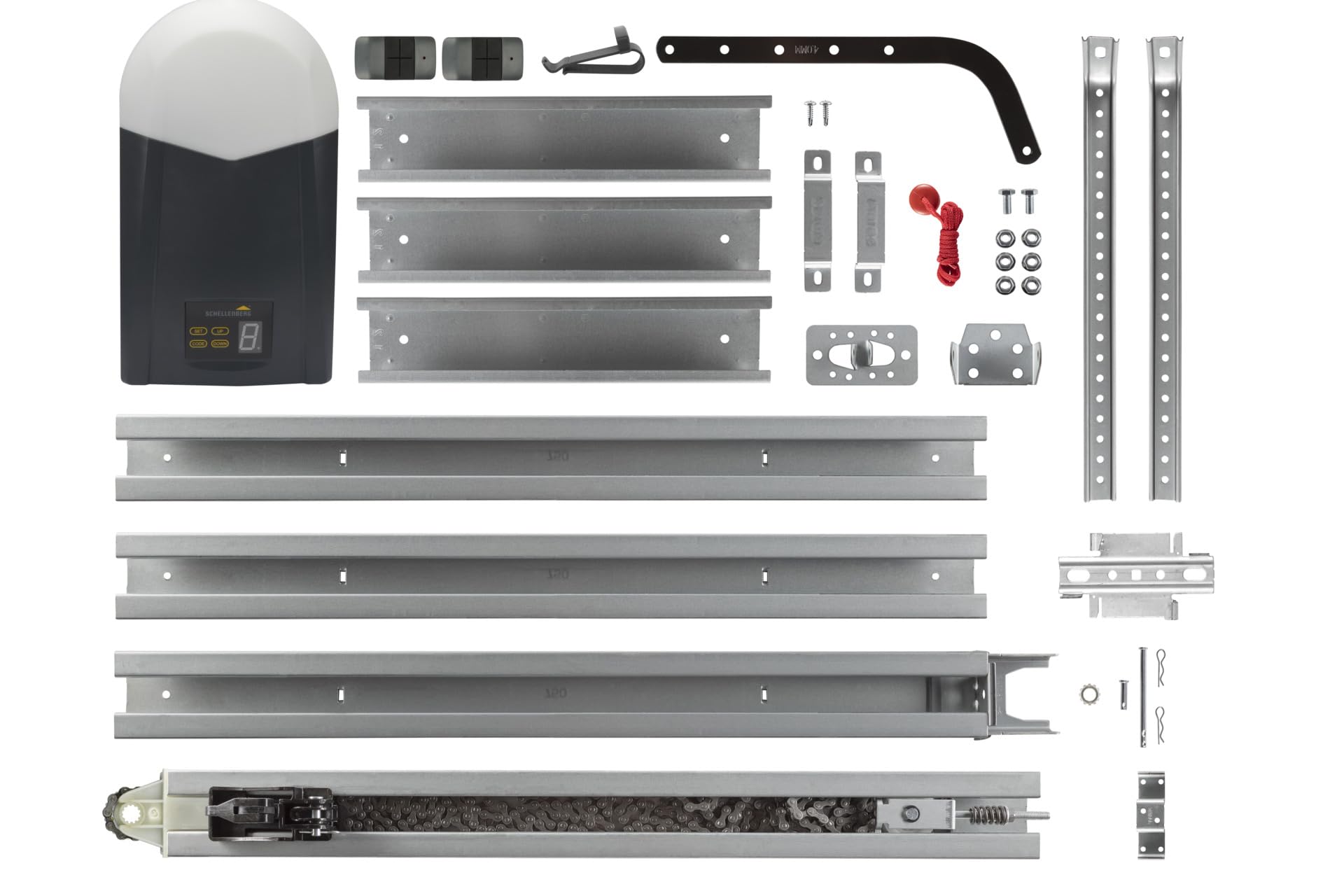 Schellenberg Motor para puertas de garaje Powerlift 800 N, Superficie máxima de la puerta 14 m², fuerza de tracción 800 N, Incluye 2 transmisores manuales de 4 canales de 433,92 MHz, 60302