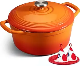 Overmont Forno holandês de ferro fundido esmaltado de 5,5 litros com tampa, livro de receitas, caçarola resistente com alças duplas para refogar, ensopados, assar, assar pão