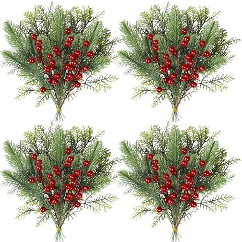 Famibay 72pcs Artificial Pine Branches and Berries Cover