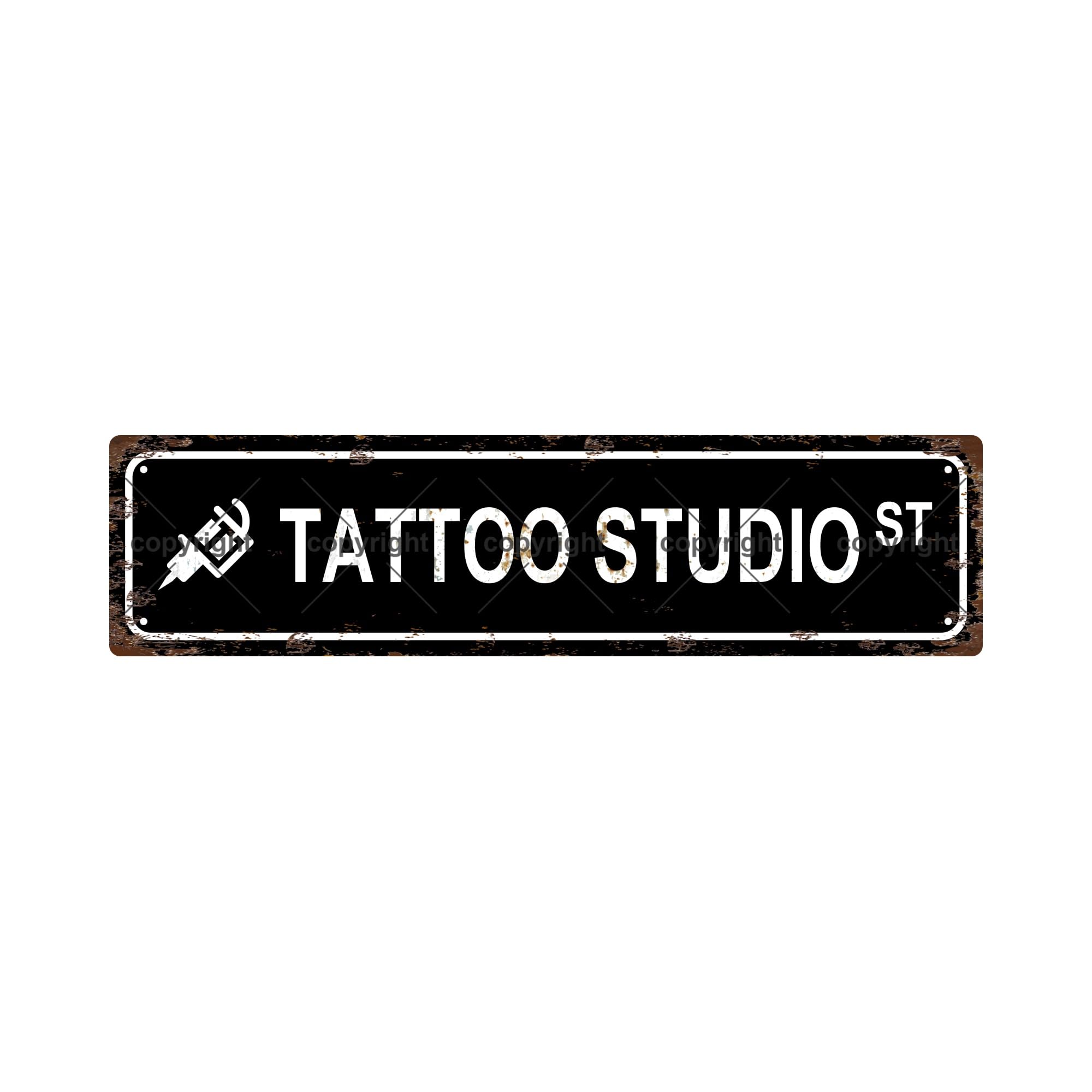 Tattoo Studio ST Vintage Metal Tin Street Sign Bar Cafe Garage Cave Home Room Wall Bathroom Farmhouse Garden Porch Patio Decor,4x16 Inch