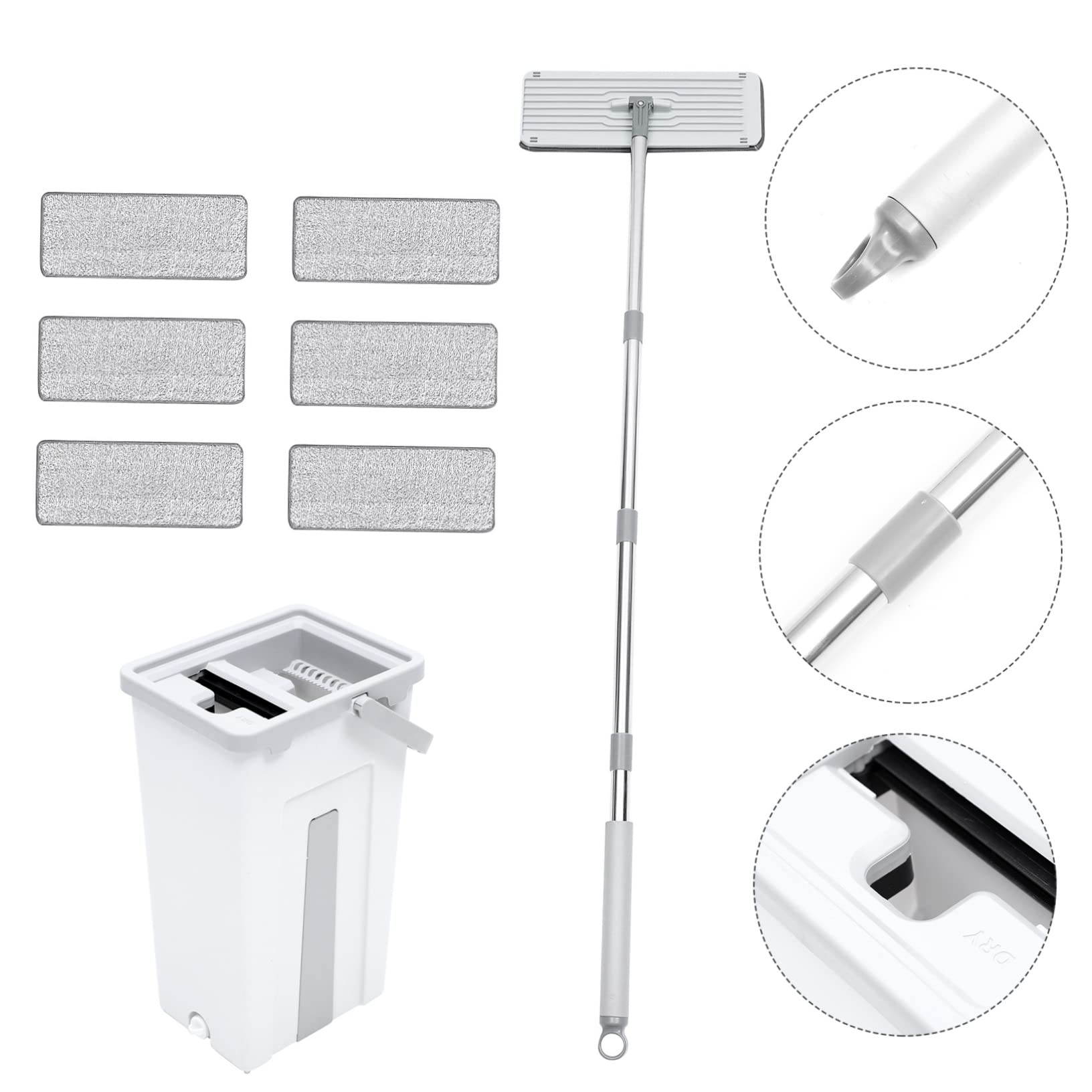 Mopa con Cubo Escurridor 360° de Microfibra 1 Juego | 1 Cubo, 6 Paños de Repuesto, Mango Integrado, Limpieza Rápida y Elevación Cómoda