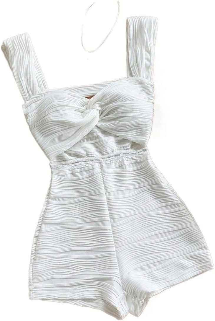 Rompers for Women Summer Knit Striped Front Neck Backless Jumpsuit, Beach Outfits