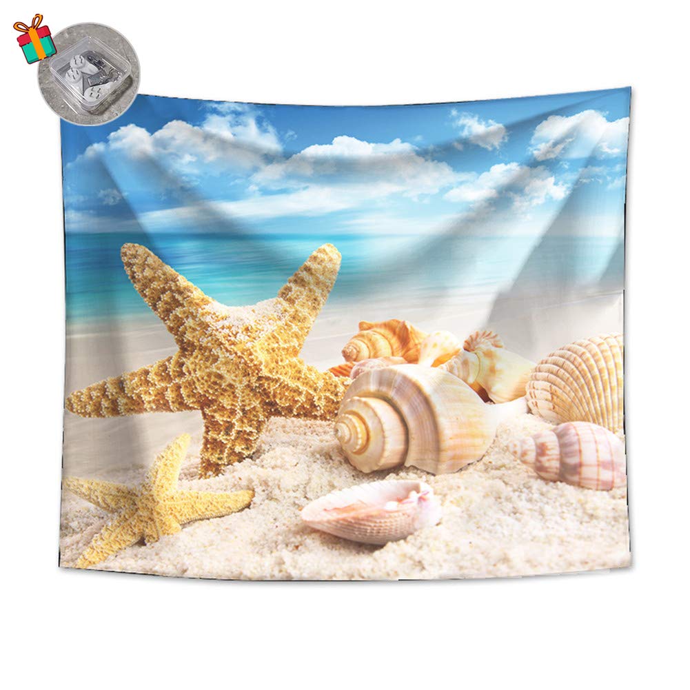 Chickwin Men's Conch Tapestry Wall Hanging, 3D Starfish Printing Large Art Decor Home Nordic Bedroom Living Room Decoration Dorm Sitting Blanket Bedspread (,90×60Cm)