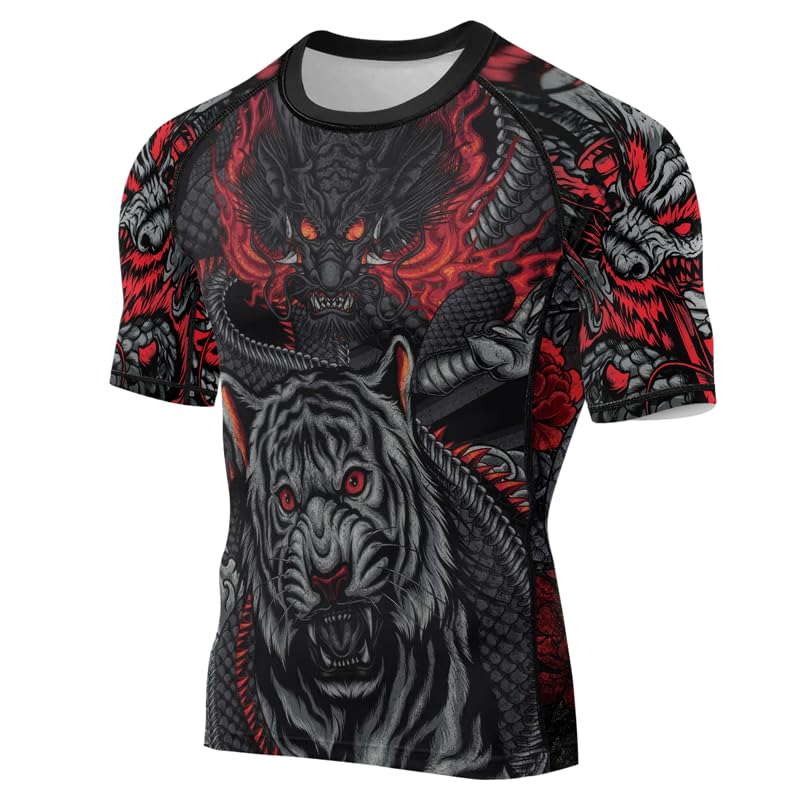 Dragon Men's Short Sleeve Compression Shirt Baselayer Skin Performance Fit Rash Guard for MMA BJJ Jiu Jitsu2