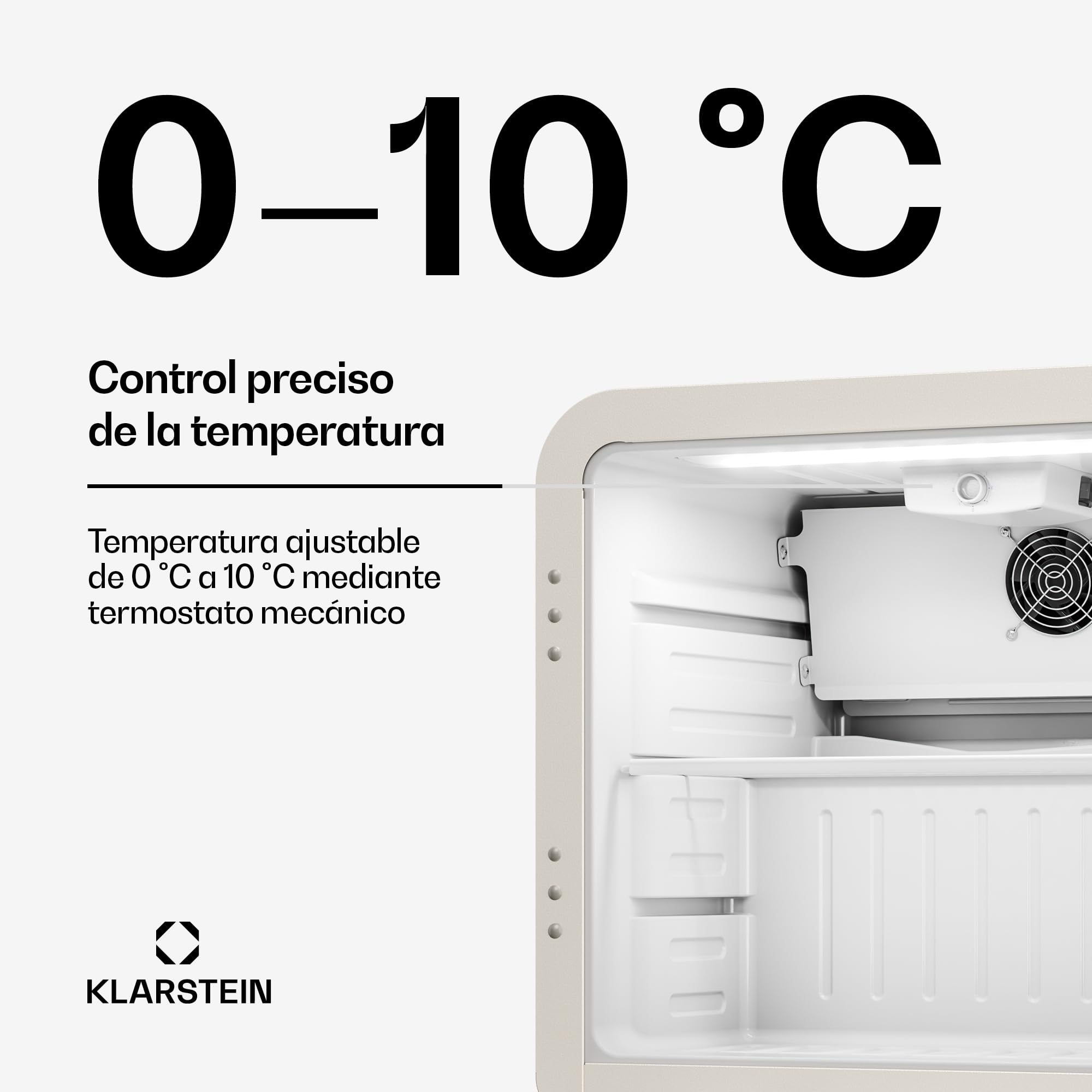 KLARSTEIN Nevera para bebidas Audrey Evo 45 L – Nevera para bebidas con puerta de cristal, luz LED, temperatura ajustable de 0 a 10 °C, funcionamiento silencioso