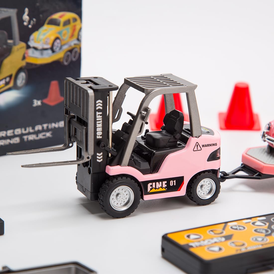 Carrello elevatore in scala 1/64 telecomandato, 2,4 G Mini carrello elevatore, gancio di carico funzionante e forchette, accessori per pallet, modello da collezione per adulti