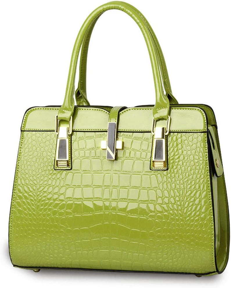 HuLi Women's High Range Bright Patent Leather Crocodile Grain Handbag Shoulder Bag Lime Green