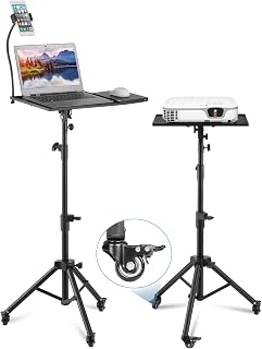 Hivexagon Projector Stand, Rolling Laptop Projector Tripod Metal Stand Adjustable Height (1-1.6 m ) With Wheel Lock Phone Mount For DJ Stage Home Office or Studio