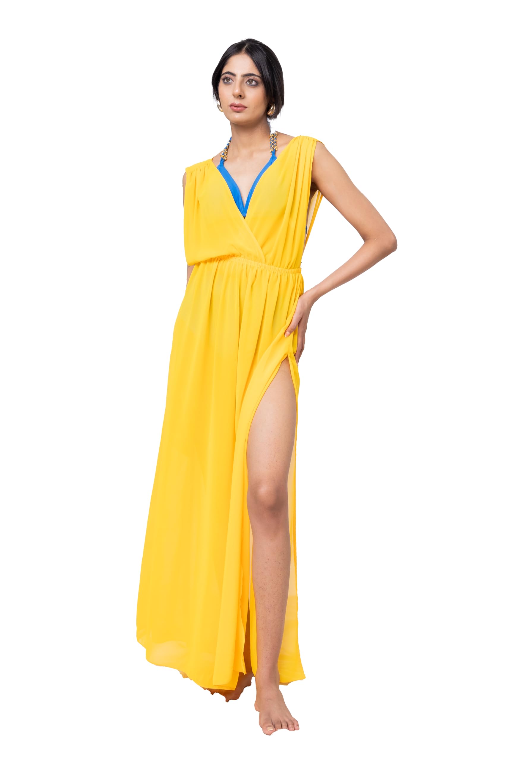 Women Poly Georgette Solid Beachwear Cover-up Dress-image-18