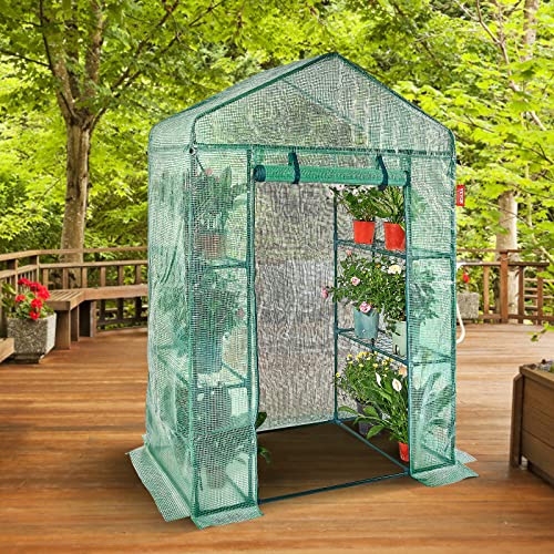 VEVOR Walk-in Green House, 55.5 x 29.3 x 80.7 inch, Portable Greenhouse with Shelves, High Strength PE Cover with Roll-up Zipper Door and Steel Frame, Set Up in Minutes, for Planting and Storage - Image 8