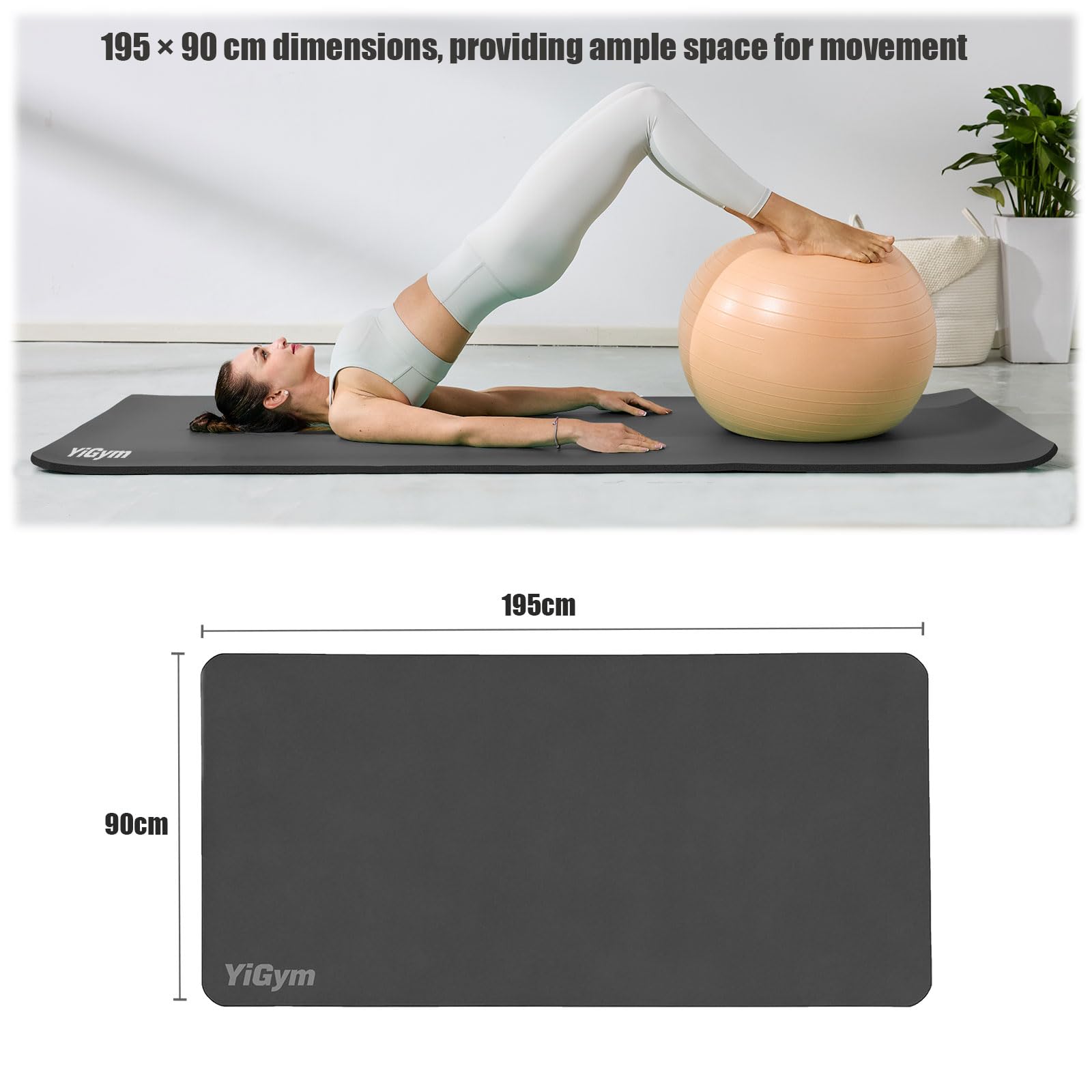 Gymnastikmatte 195x90cm Groß Yogamatte 10/15mm Dicke XL Fitnessmatte | Mit Tragegurt und Tasche, Rutschfest, Indoor, Outdoor, Home, Gym, Turnen, Pilates