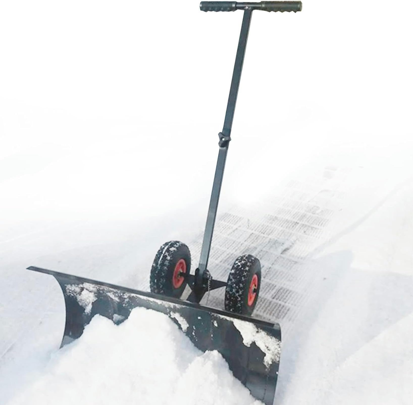 Snow Shovel for Snow Removal, Adjustable Snow Pusher Heavy Duty Rolling Snow Plow Shovels with 29'' Blade, Efficient Snow Plow Snow Removal Tool with Adjustable Handle