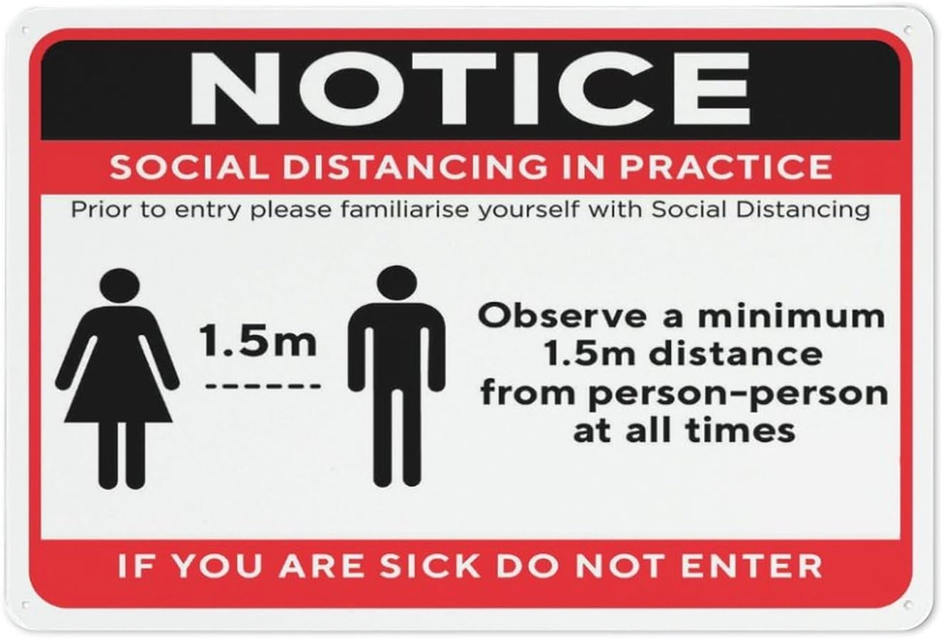 Notice Social Distancing Practice Rust-Free Aluminum Warning Sign - Weather Resistant, Waterproof, Easy to Mount for Hospital, Supermarket, Indoor/Outdoor Lawn 8""x12""​
