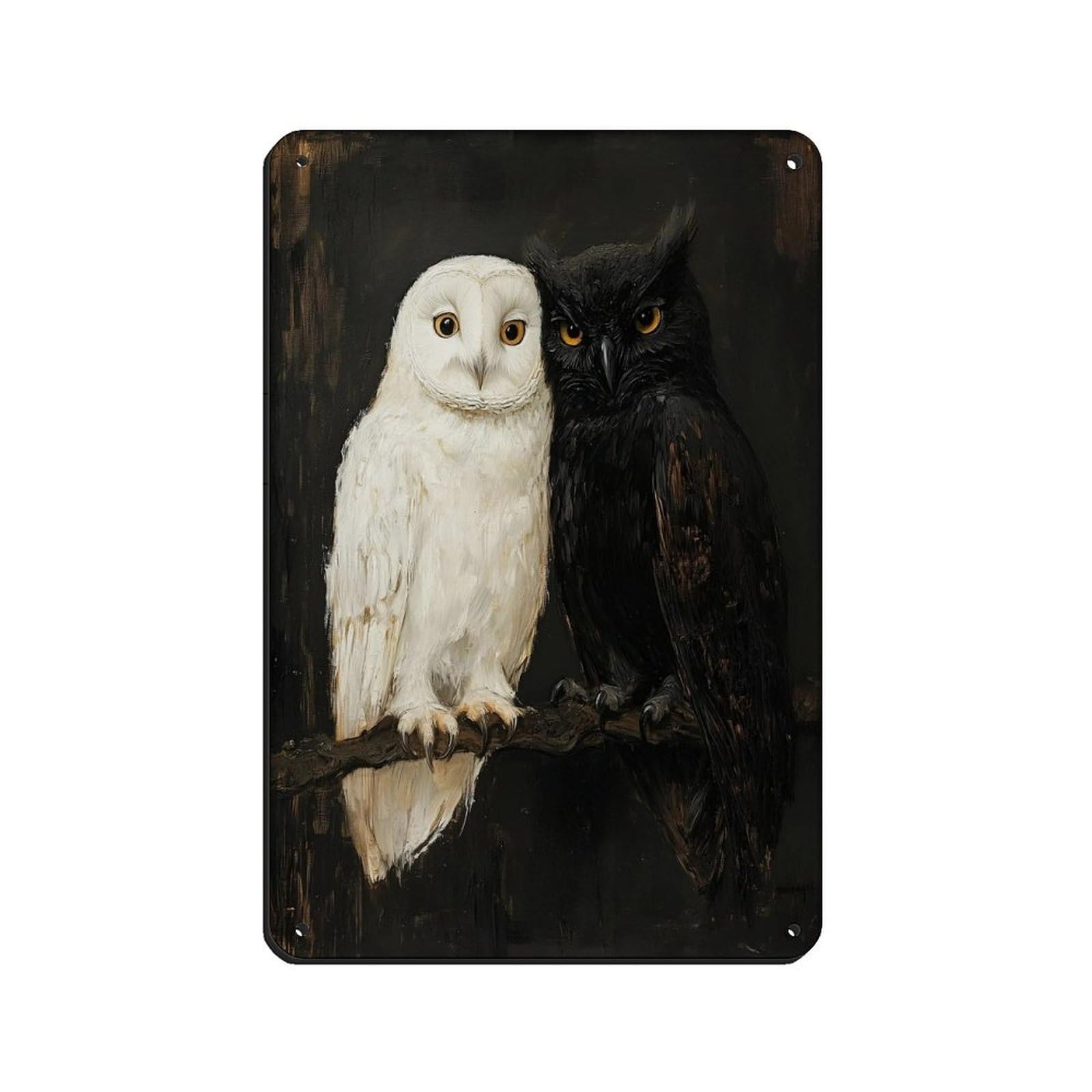 Vintage Owl Painting, Dark Academia Art Tin Sign Vintage Metal Pub Club Cafe Bar Home Wall Art Decoration Poster Retro 8x12inch(20x30cm)