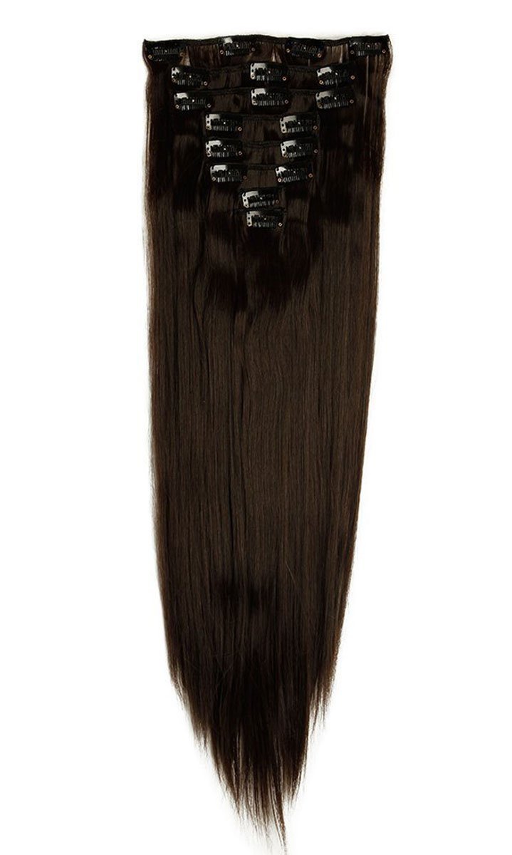 S-noilite - Natural Clip in Hair Extensions Full Head 8 Strips 18 Clips 66 cm Straight Dark Brown