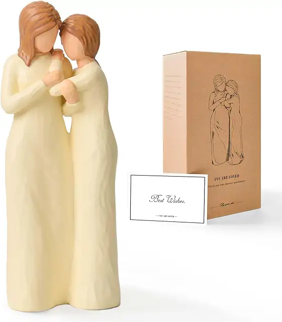 Mother and Daughter Figurines - Hand-Painted Resin Statue for Mom's Birthday