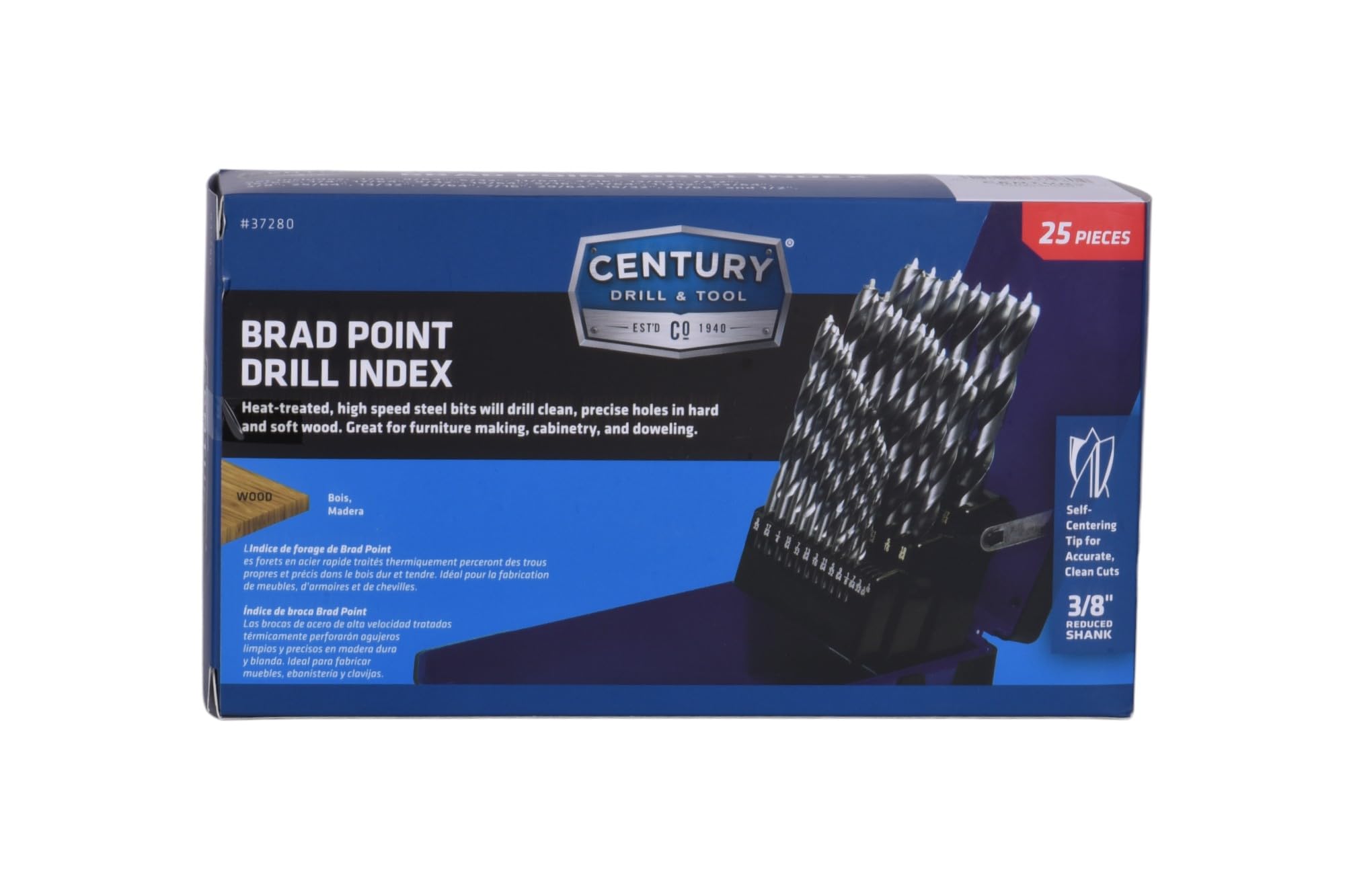 Century Drill & Tool, 37280, 25-teiliges Set, HSS-Bohrspitze, Bohrer, Holzbohrwerkzeuge | Schneidet Stahl und Holz, hitzebeständige Beschichtung
