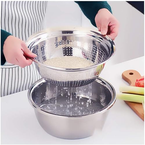 Miniatura 5 de Cesta de drenaje multifuncional de acero inoxidable, cortador de verduras, 3 en 1, rallador multifuncional y cesta de drenaje juliana, ensaladera
