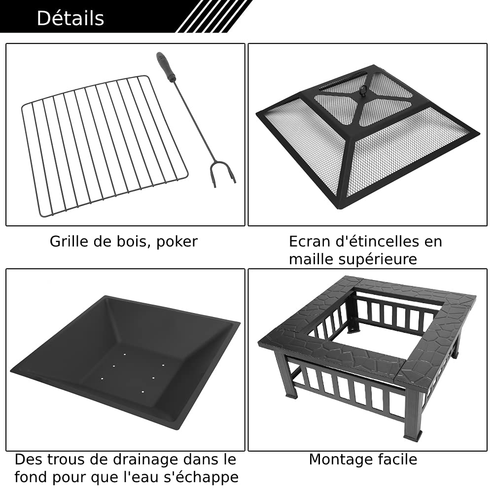 Brasero 3-en-1 Multifonctionnel | Panier À Feu avec Grille De Barbecue, Crochet À Feu & Housse De Protection, Bac À Feu pour Bois/Charbon, BBQ Fête Jardin Terrasse Extérieur