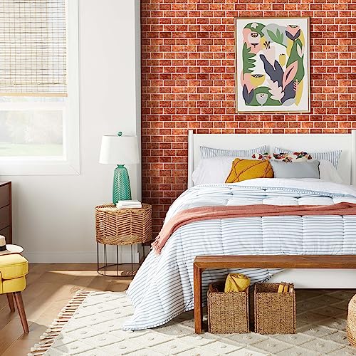 Commomy 10 Pcs 3D Peel And Stick Wall Tiles, 11.8"X11.8", 3D Faux Brick Wall Panels Peel And Stick Tiles For Living Room, Bedroom, Brick Backsplash Kitchen, Accent Wall Decor (Red） #TOP7