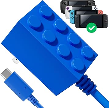 65W Charger for Nintendo Switch 2 AC Adapter Compatible with Steam Deck/Ps Portal, GaN Switch Power Cord Fast Charging PD Brickgeek Adapter Recognizable USB C Charger 4.92FT - Blue